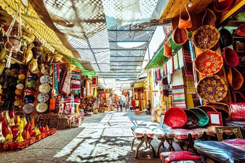 Colourful traditional souk in the Fes medina